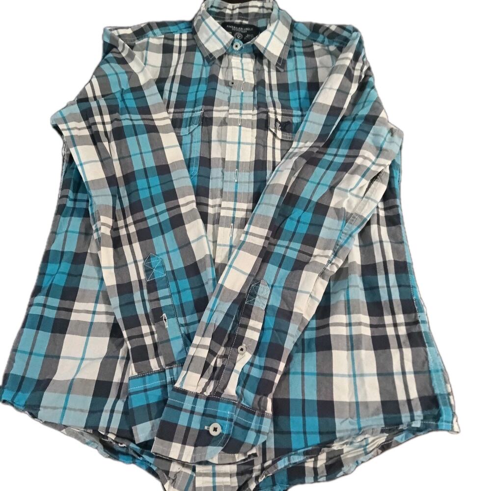 American Eagle Long Sleeve Button Up Shirt Plaid Sz. XS Y2k Retro Cowboy
